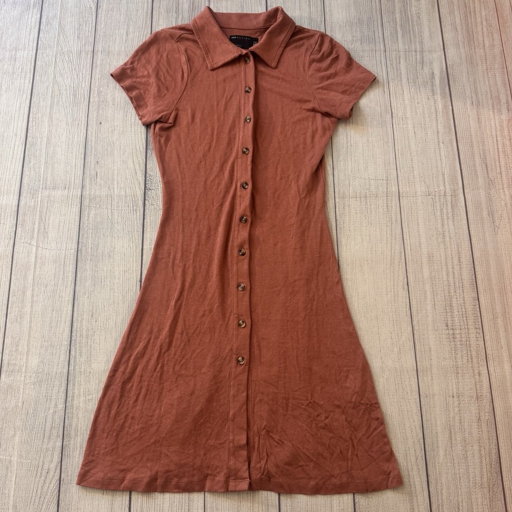 ASOS Women's Pink Clay Collared Linen Look Mini Tea Dress Button Front Size 4